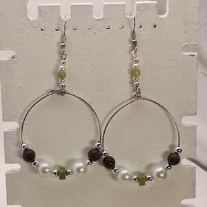 Elegant Silvertone and Green Hoop Earrings - Mbarnes Productions